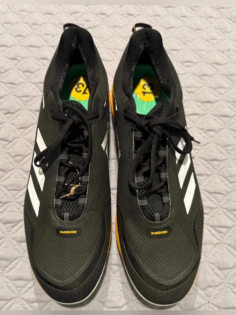 Adidas Icon 7 Baseball Metal Cleats Mens Size 13 Black Yellow Stealtrax S23856